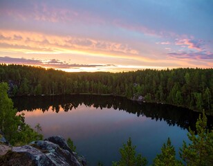 Scenic lake sunset view