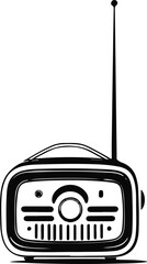 Minimal black line art of small radio with antenna 1