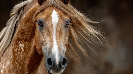 Obraz premium Majestic horse with flowing mane stands gracefully against a blurred background in a serene setting during golden hour