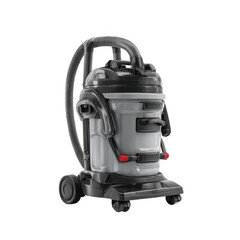 Fototapeta premium High-capacity construction vacuum cleaner with dual motors and a wide base for enhanced stability in a warehouse environment. [Transparent Background PNG].