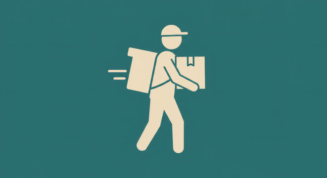 Fast delivery service graphic illustration featuring a courier carrying a package, symbolizing efficient shipping, logistics, and quick parcel dispatch