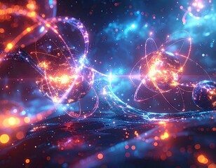 Quantum Entanglement Digital Art: Flowing Light Streams and Nodes