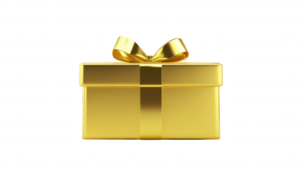 A beautifully wrapped golden gift box with a shiny bow. set against a clean white background. symbolizing celebration and joy. perfect for holiday or special occasion themes (1)