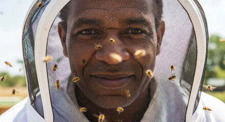 portrait of beekeeper with his bees