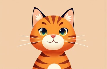 Obraz premium Cute cartoon tiger with bright eyes and friendly expression on beige background