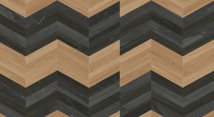 Modern Chevron Pattern with Black Marble and Wood Texture
