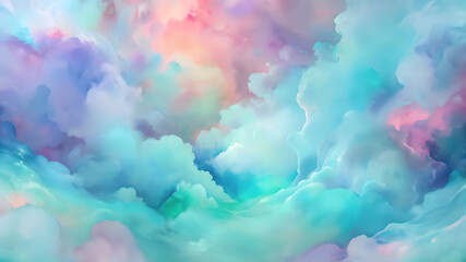 Swirling pastel clouds soft blue mint pink abstract background color