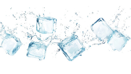 A dynamic splash of ice cubes colliding with water. creating a refreshing visual effect. perfect for beverage advertisements or cooling concepts