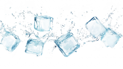 A dynamic splash of ice cubes colliding with water. creating a refreshing visual effect. perfect for beverage advertisements or cooling concepts