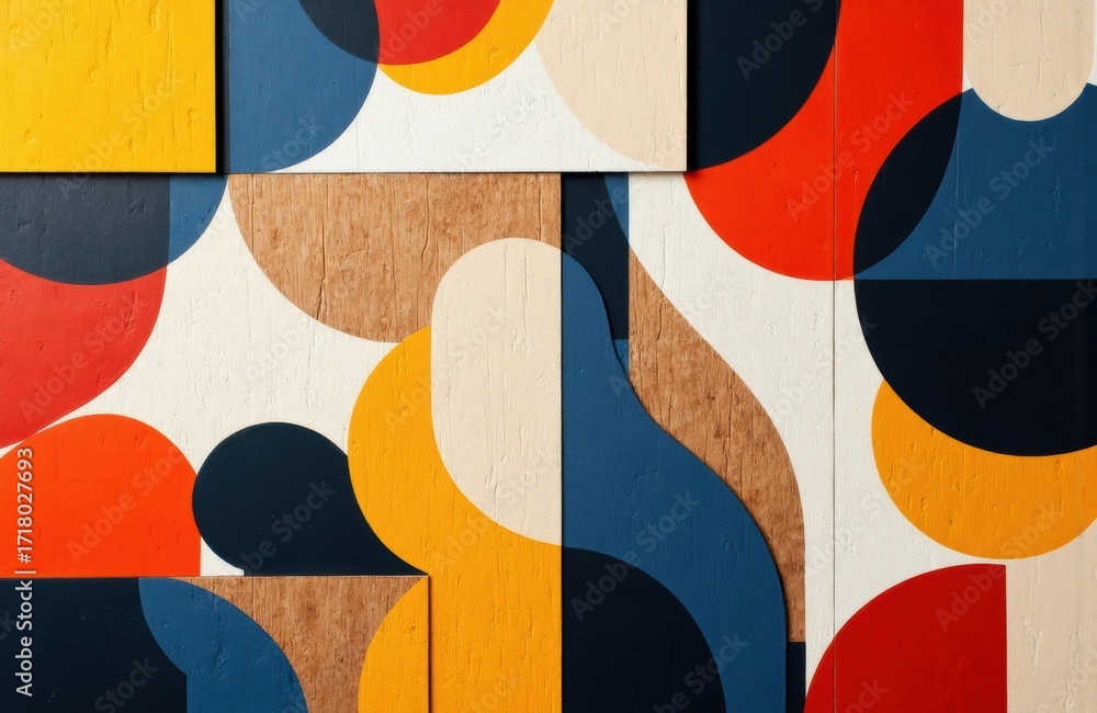 Poster colorful geometric wooden blocks with bold shapes and vibrant hues creating an abstract pattern