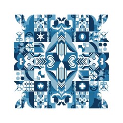 Symmetric Geometric Abstract Artwork in Shades of Blue