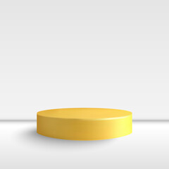 Yellow cylindrical podium for product presentation on a minimalist white background. Eps 10