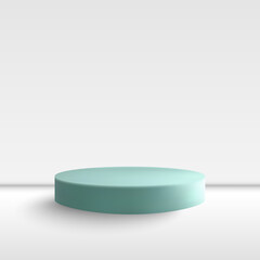 Mint green cylindrical podium for product presentation on a minimalist white background. Eps 10