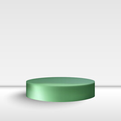 Elegant green cylindrical podium for product presentation on a minimalist background. Eps 10