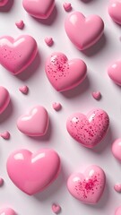 Obraz premium Pink hearts arranged on a white background