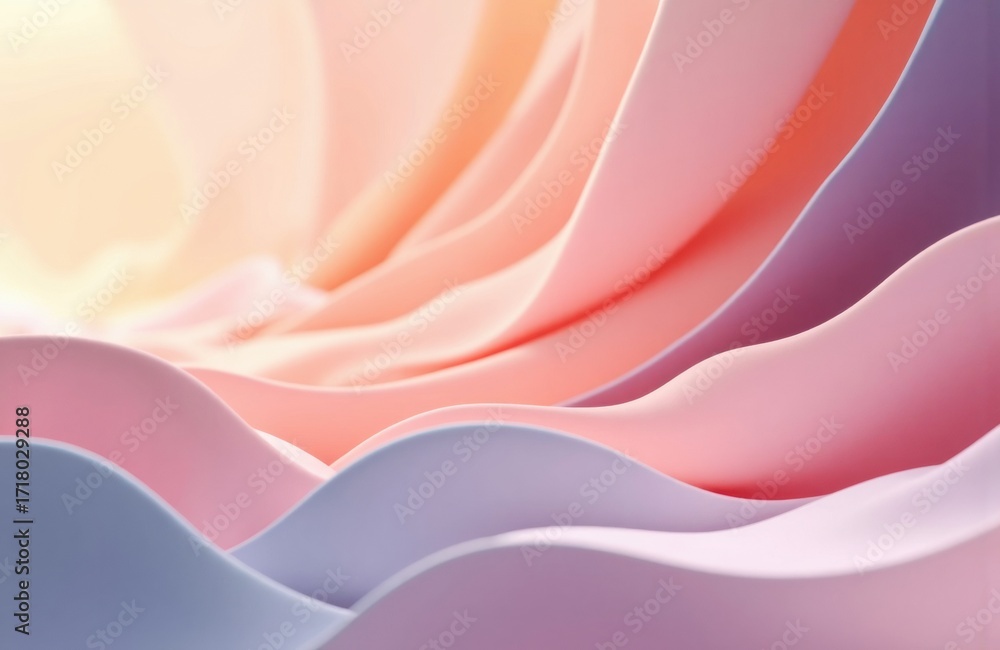 Poster soft pastel-colored paper curls creating smooth flowing shapes and gentle curves