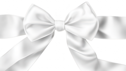 A beautifully crafted white satin bow. elegantly tied. set against a soft. neutral background. perfect for gift wrapping or decorative purposes in various celebrations