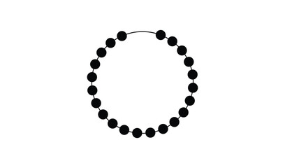 A simple necklace with black beads on a white background