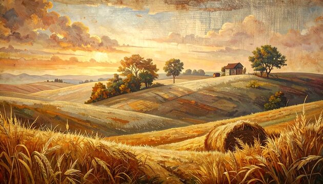 Golden sunset over rolling hills