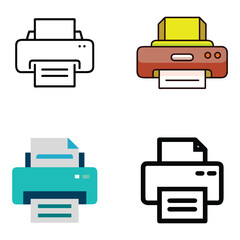 Set of printer icons in different styles and colors for digital use. Printer and printing icons for digital design