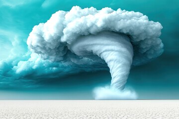 Dramatic Formation of a Whirlwind in a Tranquil Environment Under a Striking Turquoise Sky with Soft Clouds and a Dry Ground Below