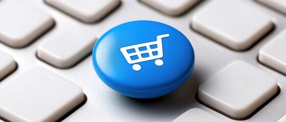 Blue Shopping Cart Symbol on Computer Keyboard for E-commerce Concept and Online Shopping Experience Representation