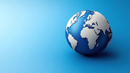 Fototapeta premium Realistic 3D Globe on Blue Background Representing Global Connectivity and Geography, Compact Design to Illustrate World Travel and Exploration Efforts