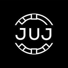 “Modern JUJ  Monogram Logo Design, Sleek Minimalist Letter mark in Circle, JUJ LATER LOGO, High-Contrast Branding Concept”. 

