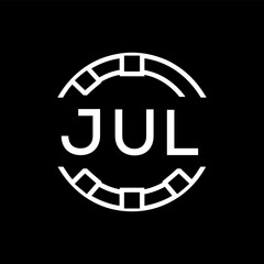 “Modern JUL  Monogram Logo Design, Sleek Minimalist Letter mark in Circle, JUL LATER LOGO, High-Contrast Branding Concept”. 
