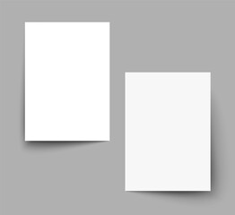 A4 empty papers with shadow mockup, 3d paper note template vector, white sheet card papers