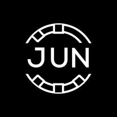 “Modern JUN  Monogram Logo Design, Sleek Minimalist Letter mark in Circle, JUN LATER LOGO, High-Contrast Branding Concept”. 
