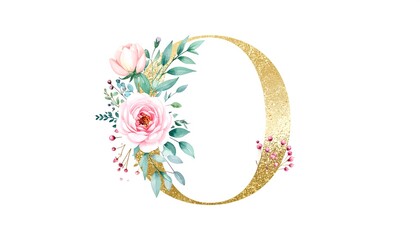 Gold letter O decorated with floral elements