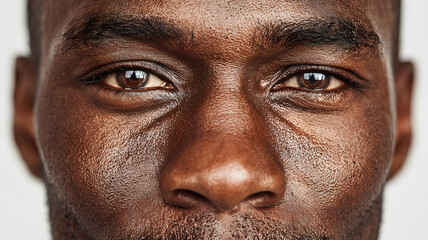Obraz premium Intense Close-Up of a Black Man's Face Showcasing Emotion and Deep Expression in Studio Lighting