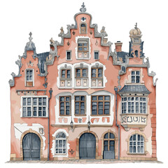 Fototapeta premium House of the Blackheads. House of the Blackheads watercolor vector illustration