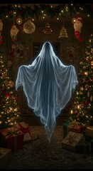Eerie Christmas Ghost in Haunted House