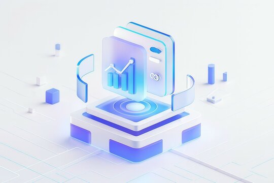 Futuristic digital interface displaying financial data and growth charts on a glowing platform
