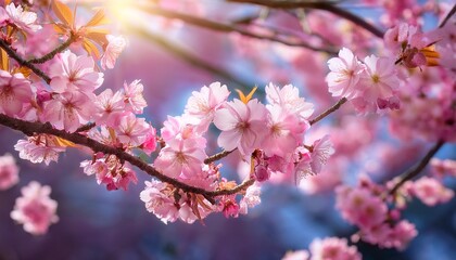 Pink Cherry Tree Blossom In Bloom Beautiful Sakura Flowers At Springtime Spring Mood