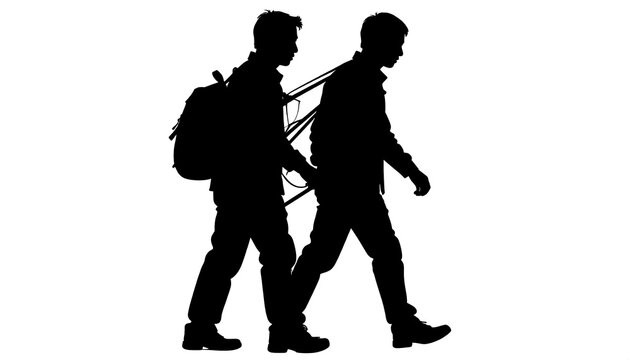 Two hikers walking side by side