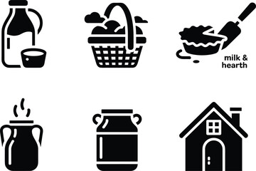 Dairy Farm and Food Icons Milk Basket Pie Jar House vector illustration