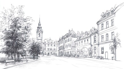 Pen drawing cityscape