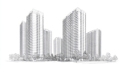 Obraz premium Architectural drawing high rise buildings