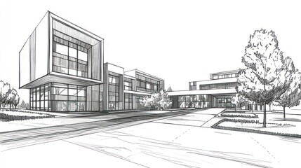 Fototapeta premium Architectural sketch modern building complex