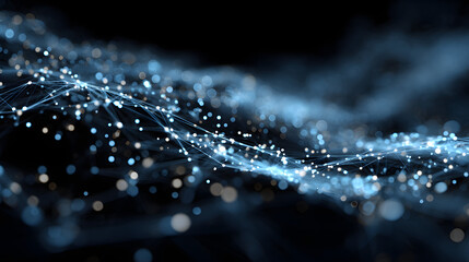 Dynamic blue tech pattern: abstract dots and lines for neural networks, cybersecurity, data flow, supercomputing, cloud technology