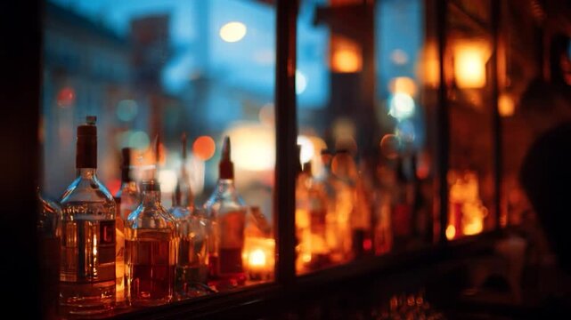 Bar with bottles and window