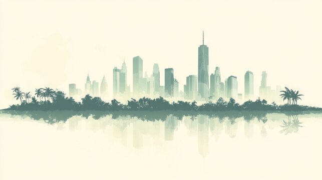 Cityscape silhouette over water