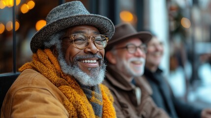 Joyful gathering of friends urban setting portrait photography cozy atmosphere close-up view celebrating community connection