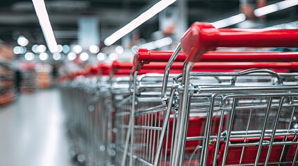Empty shopping carts in a supermarket.