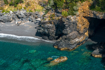 Aerial view of a rocky coastline on the Mediterranean Sea.