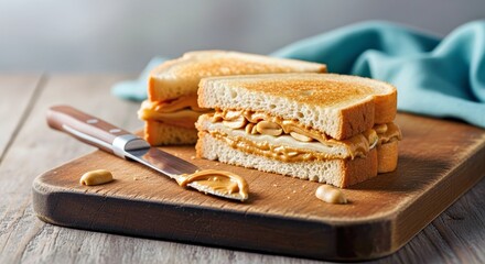 Heartwarming Peanut Butter Sandwich, Comforting and Rustic in Gentle Light