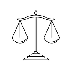 An illustration of a balance scale with two triangular pans and a tiered base in a minimalist design